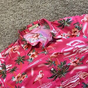 SSLR Womens Pink Flamingo Tropical Hawaiian Shirt XL Short Sleeve Hibiscus Palm